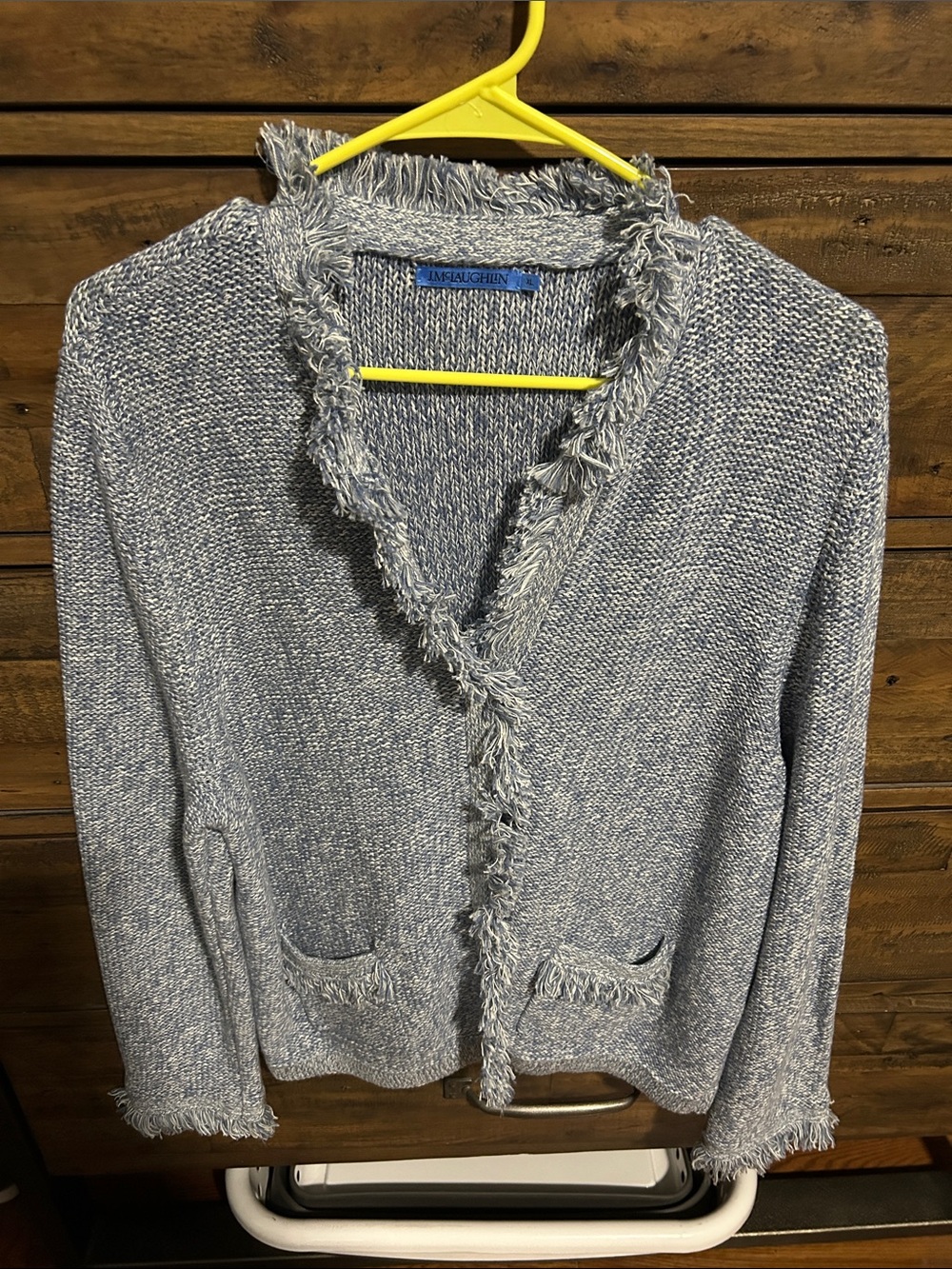 J McLaughlin Simone 100% Cotton Marled Blue Fringe Cardigan. Cottagecore. Granny